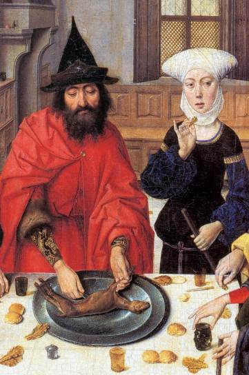 Bouts, Dieric the elder; Feast of the Passover; image from Web Gallery of Art (also similar in elements, sleeves a bit different)