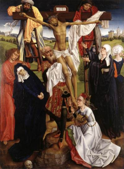 Unknown Master, Flemish; Desposition; image from Web Gallery of Art (see white dress at the front, a waisted example, but similar elements)
